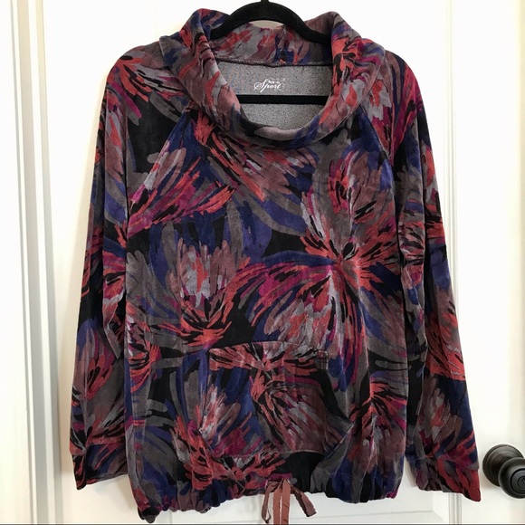 Style & Co Sport cowl sweatshirt with 2 pockets in beautiful abstract colors, XL - Picture 5 of 7